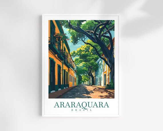 Sunny Araraquara Brazil Vibrant Colonial Street Scene Art Poster