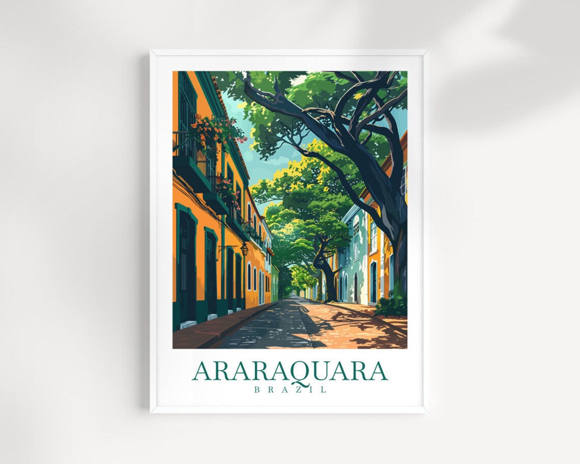 Sunny Araraquara Brazil Vibrant Colonial Street Scene Art Poster
