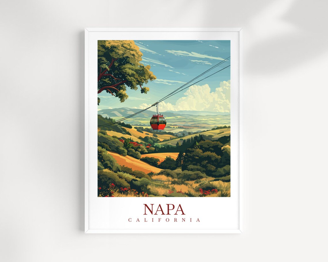 Napa Valley Gondola Cable Car Golden Rolling Hills Landscape Poster
