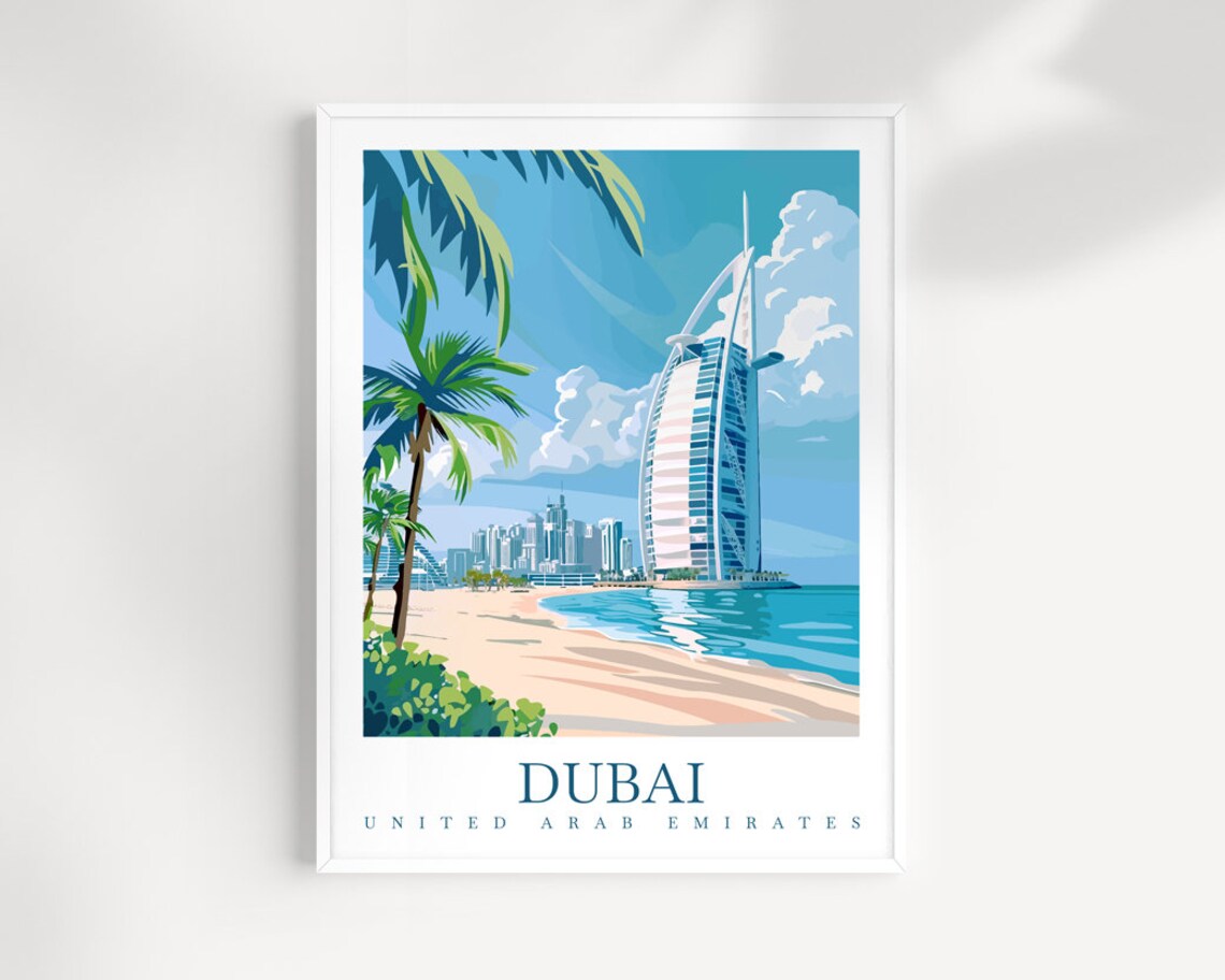 Dubai United Arab Emirates Burj Al Arab Sail Hotel Beach Travel Poster