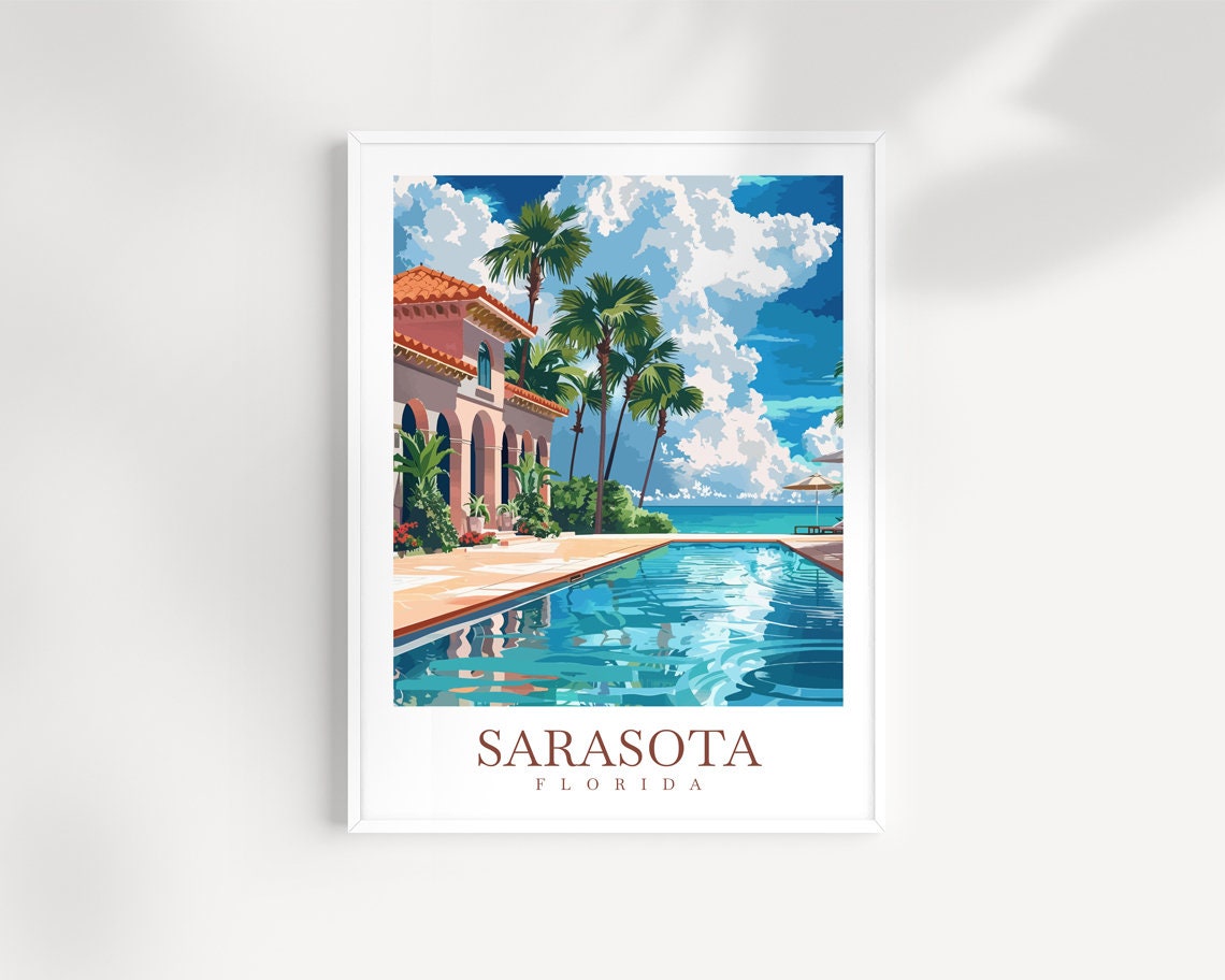 Sarasota Florida Villa Pool Ocean View Tropical Resort Poster