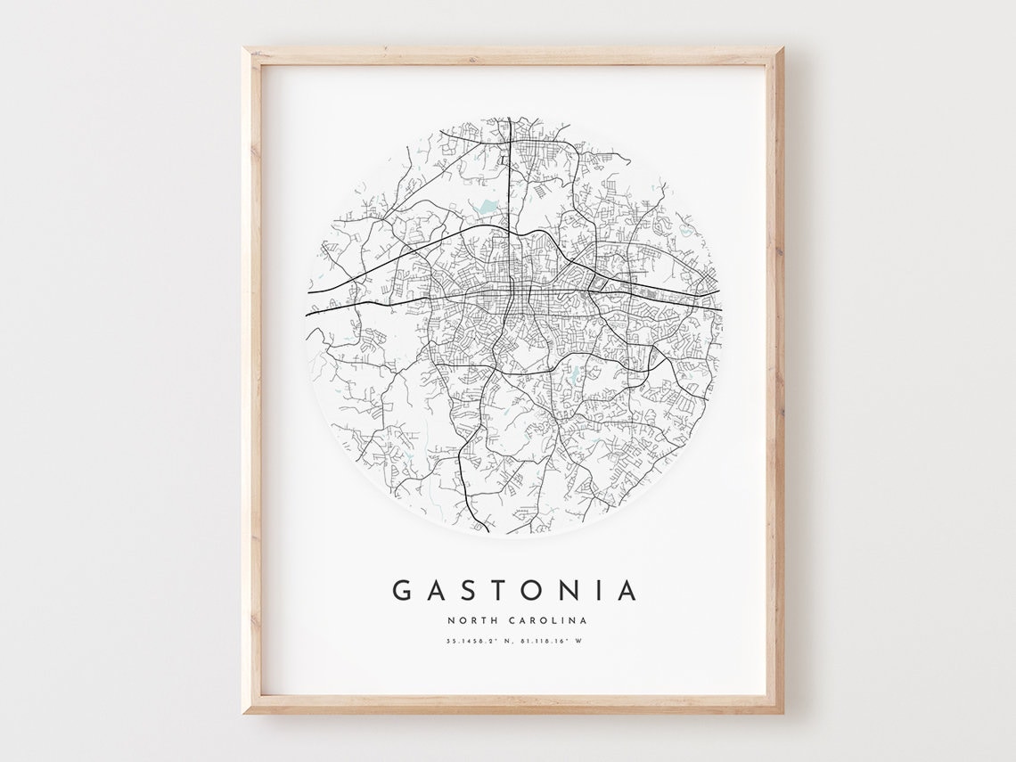 Gastonia North Carolina Map Print City Street Art