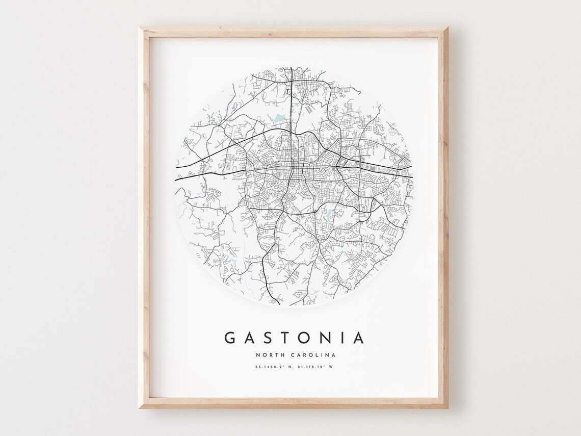 Gastonia North Carolina Minimalist Circular City Map Black White Poster