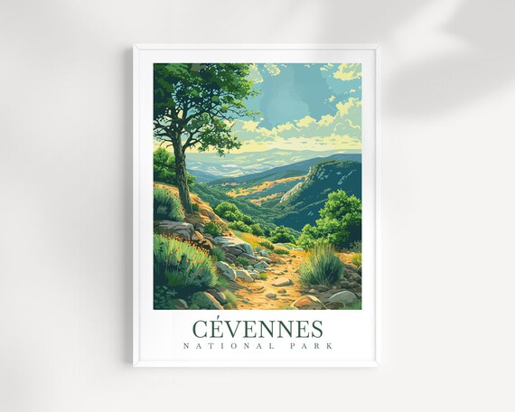 Cevennes National Park France Sunny Mountain Hiking Trail Travel Poster