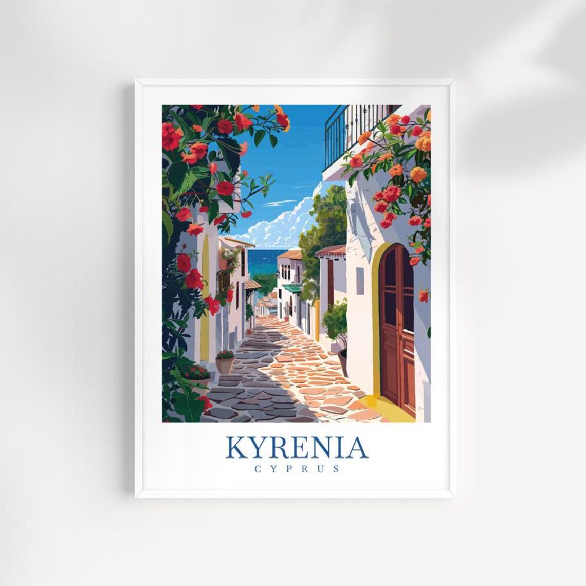 Kyrenia Cyprus Flower Alley Cobblestone Street Travel Poster