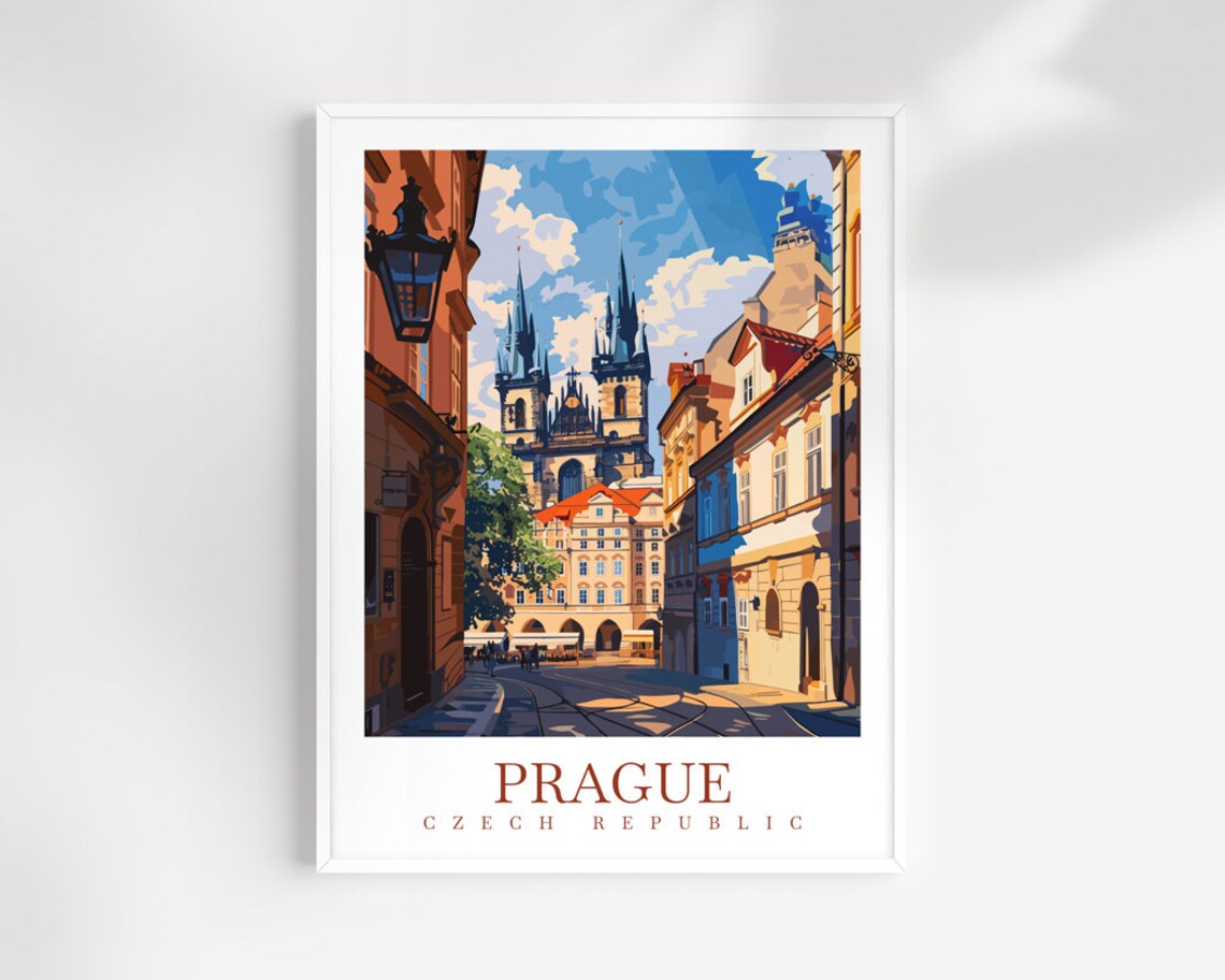 Prague Czech Republic Old Town Square Church Vintage Travel Poster