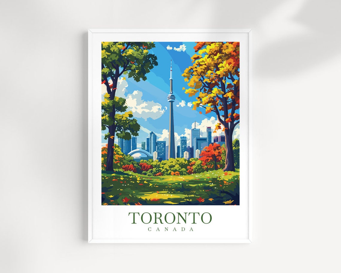 Toronto Canada CN Tower Autumn Park Fall Colors Skyline Poster