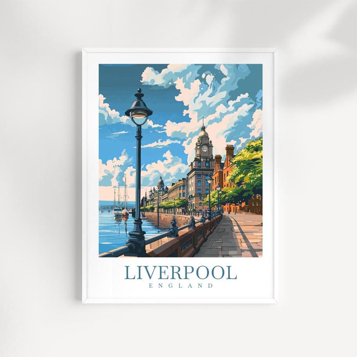 Liverpool Waterfront Promenade With Lamp Post England Travel Poster