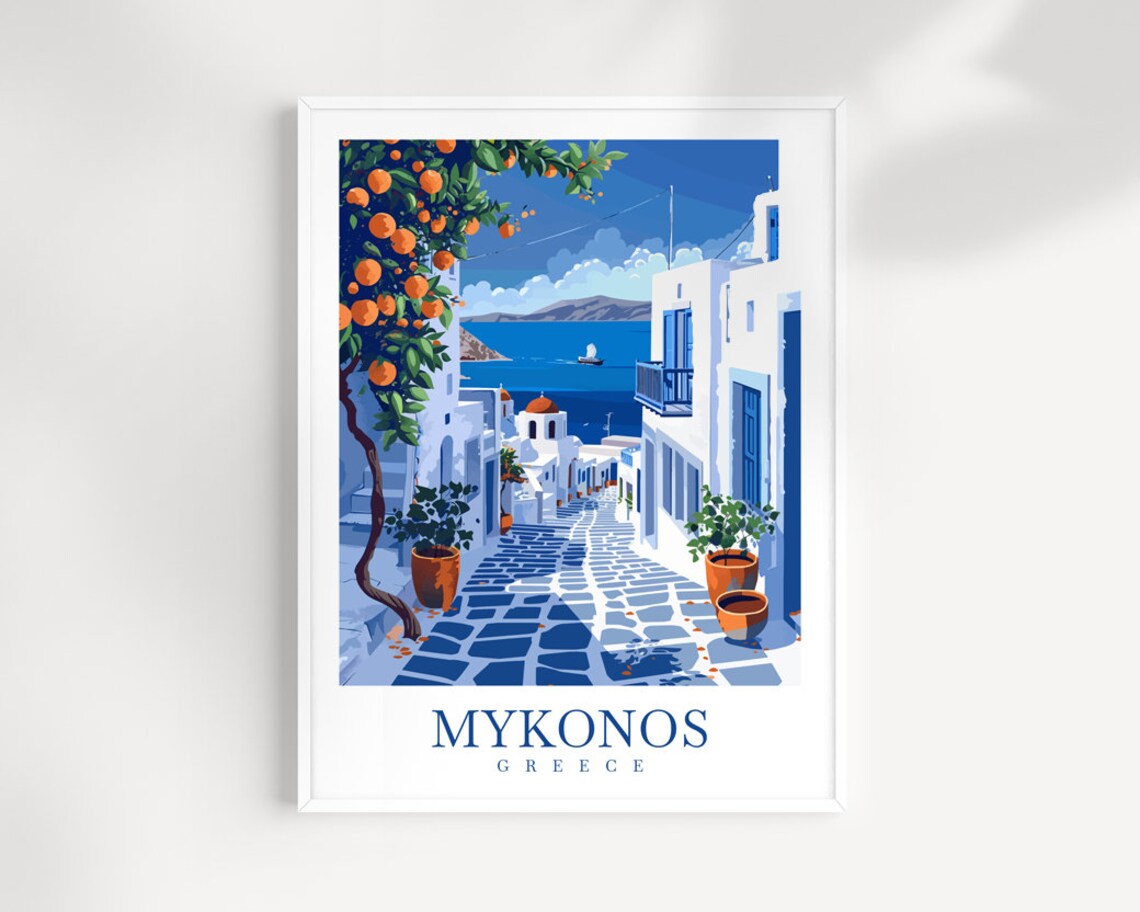 Mykonos Travel Poster, Greece Home Decoration