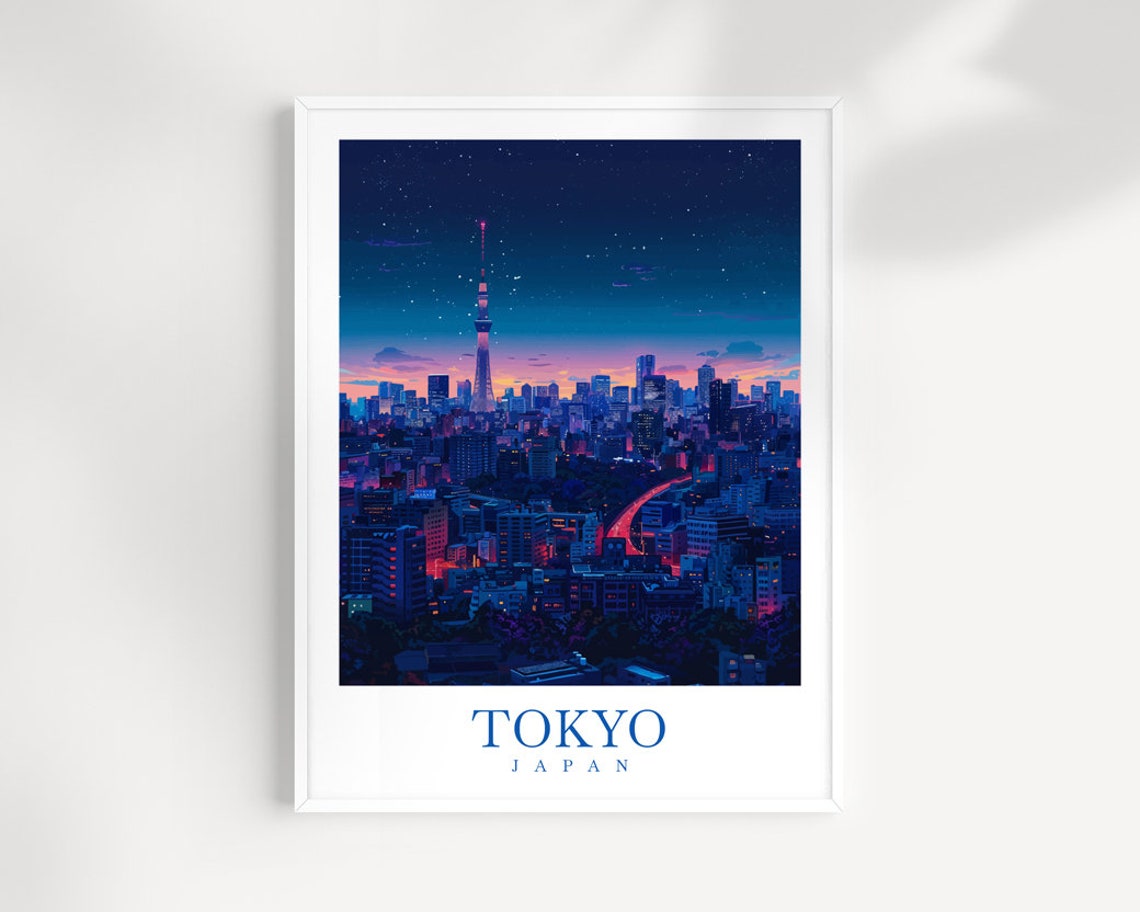 Tokyo Japan Night Skyline With Tokyo Skytree Illuminated Poster