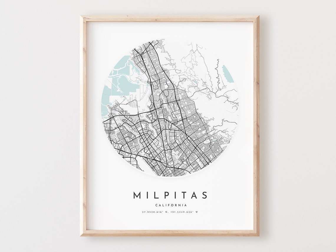 Milpitas California Minimalist Circular City Street Map Poster
