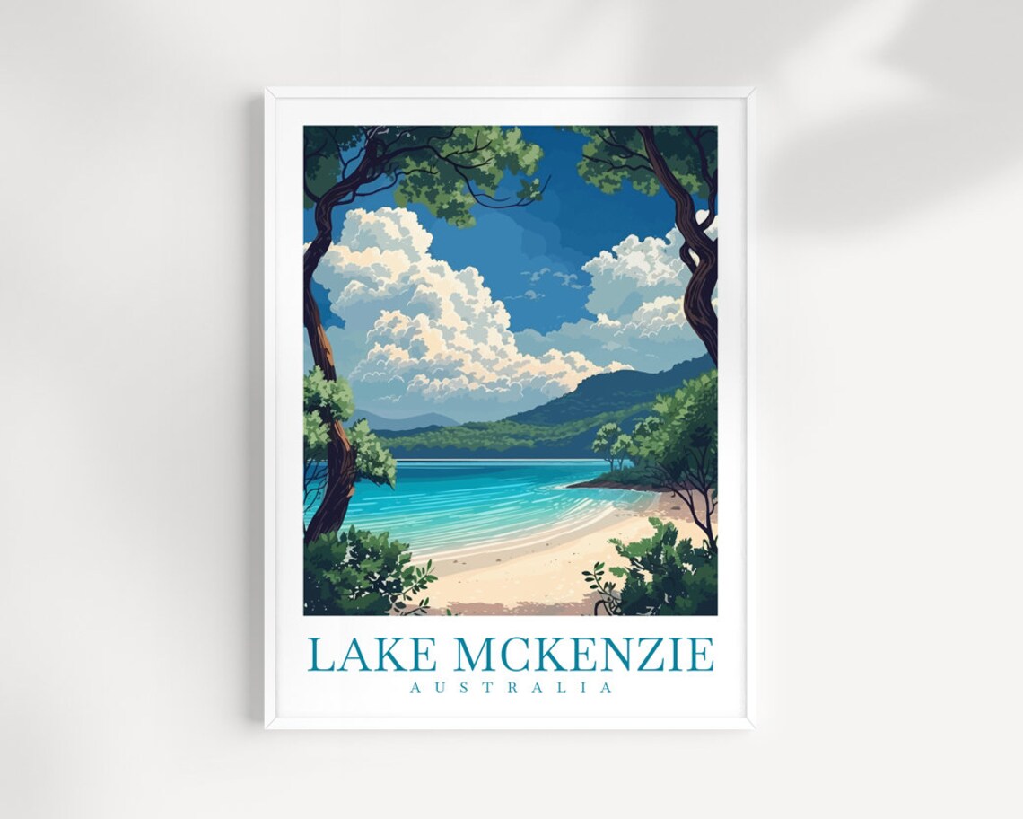 Lake McKenzie Australia Crystal Lake Trees Beach Scene Poster