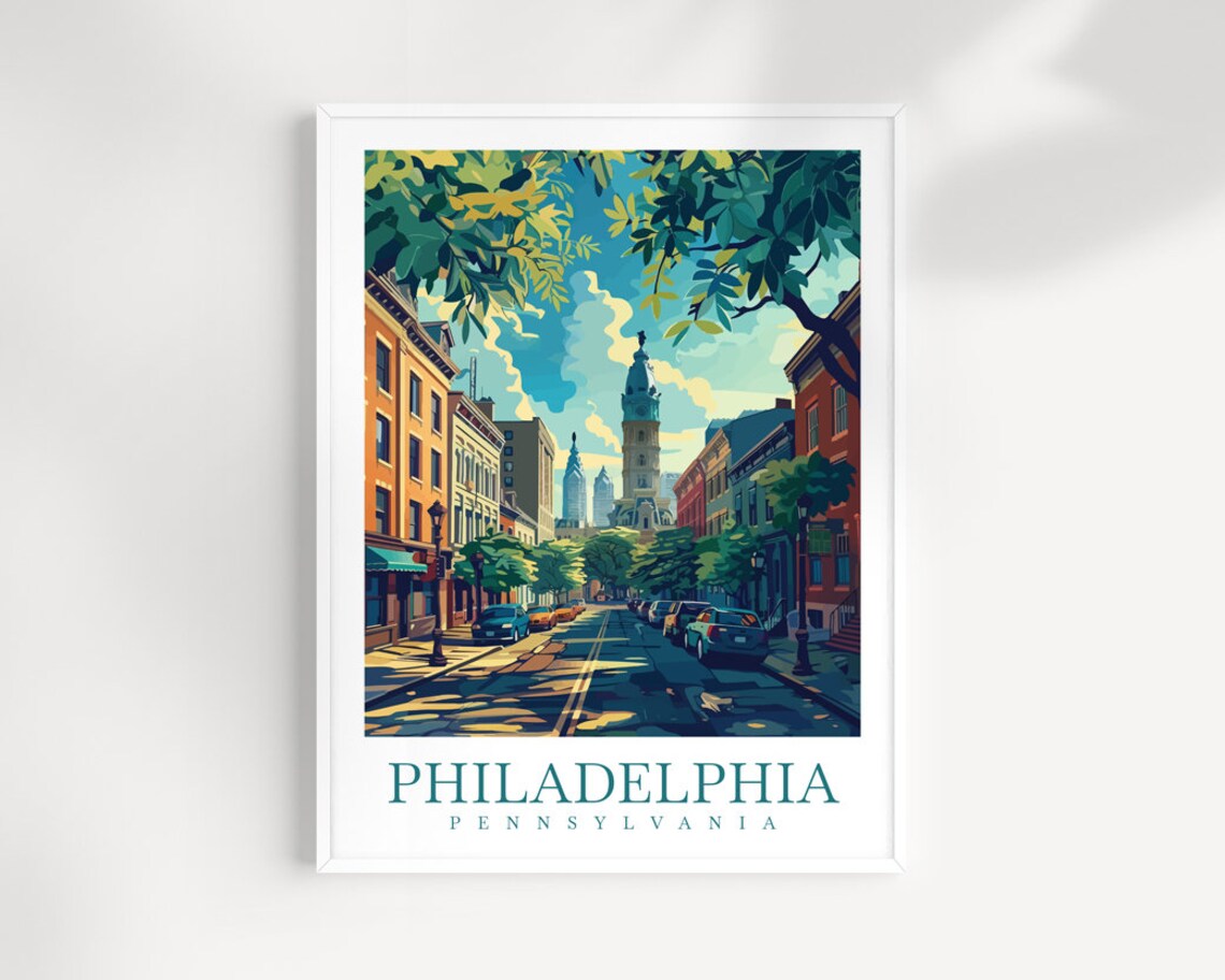 Philadelphia Pennsylvania Tree Lined Historic Street City Hall Poster