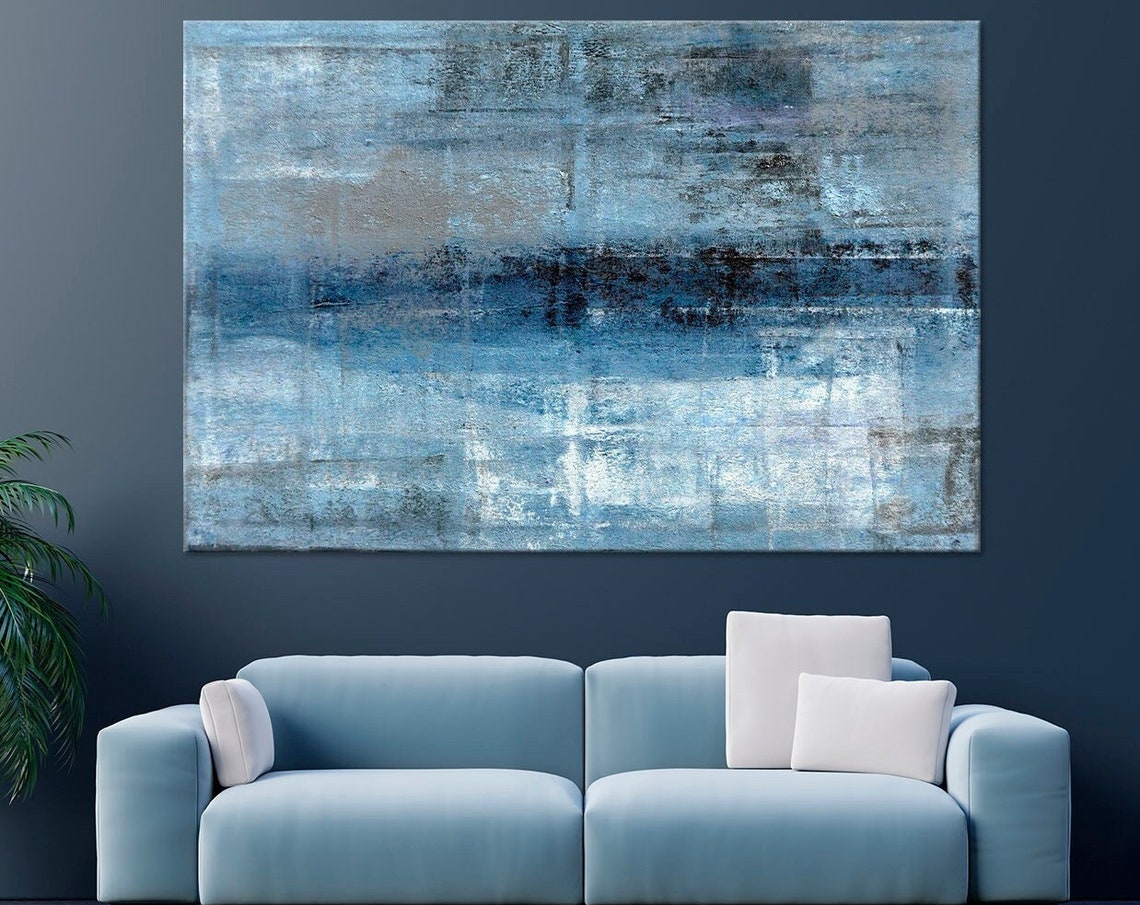 Blue Gray Textured Abstract Minimalist Calm Modern Office Poster