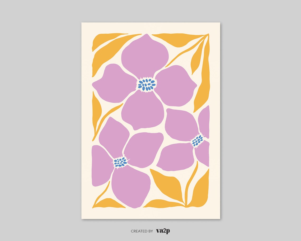 Abstract Floral Pink Lavender Boho Botanical Yellow Leaves Poster - Image 2