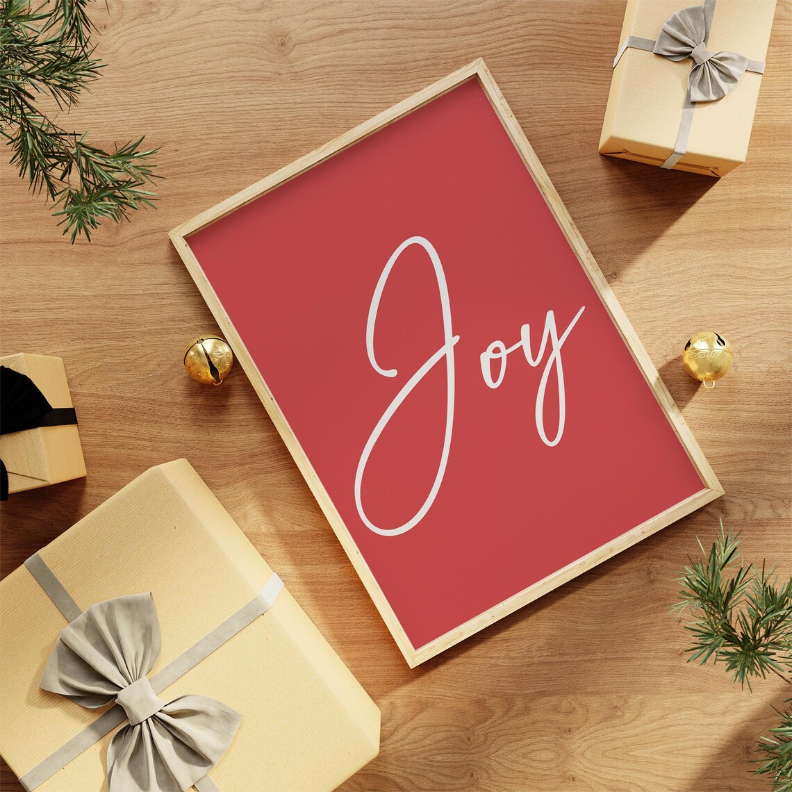 Joy Cream Script Typography Red Background Simple Christmas Word Poster - Image 2