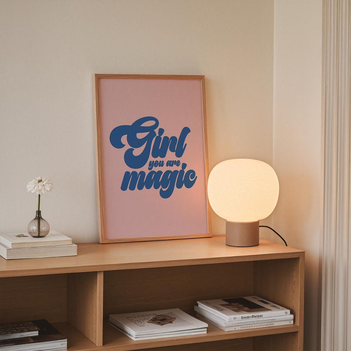 Girl You Are Magic Retro Blue Script Pink Bedroom Wall Poster - Image 3