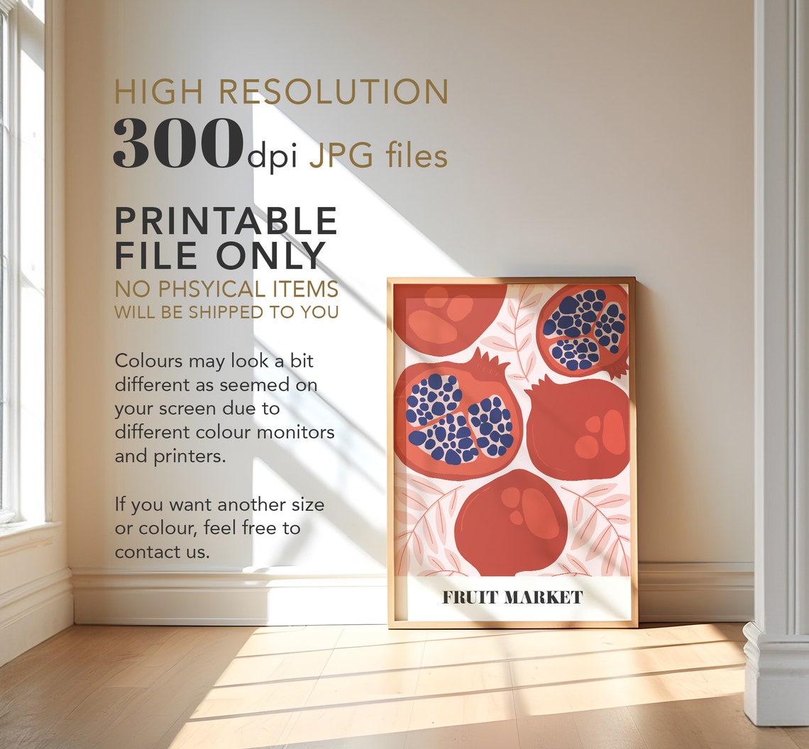 Fruit Market Pomegranate Red Navy Bold Retro Kitchen Wall Art - Image 4
