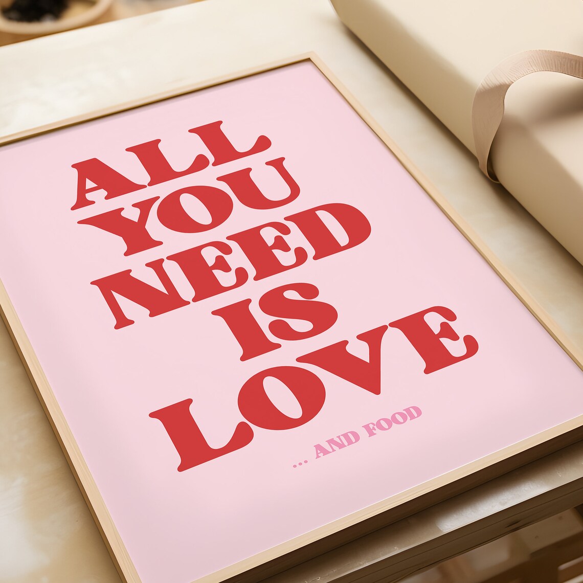 All You Need Is Love And Food Pink Typography Art Print - Image 4