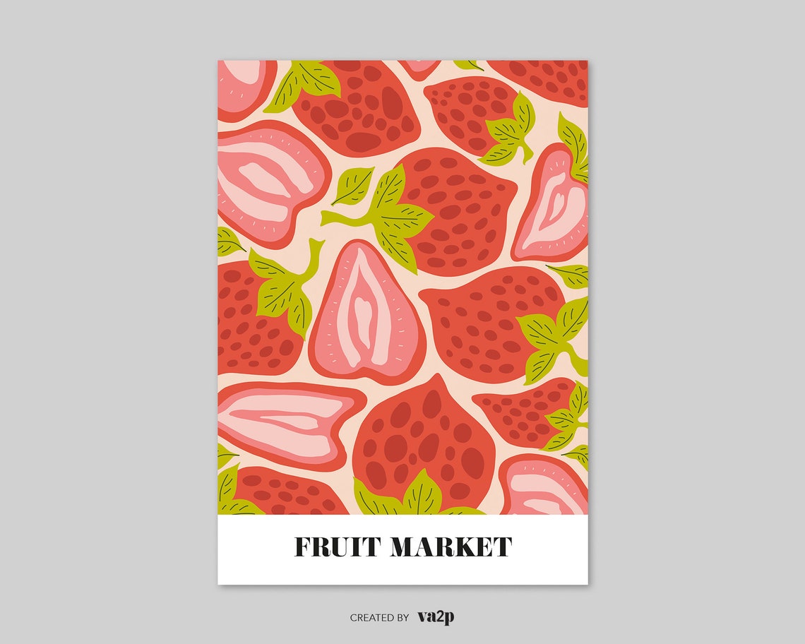 Fruit Market Colourful Strawberries Red Kitchen Botanical Poster - Image 2