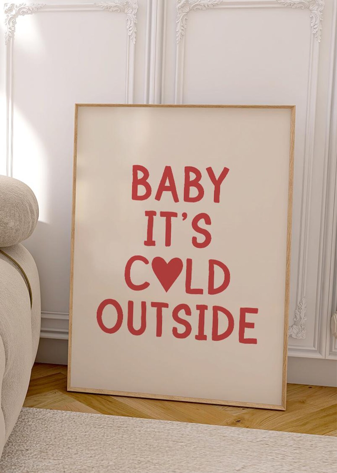 Baby Its Cold Outside Red Heart Block Letters Winter Holiday Wall Poster - Image 2