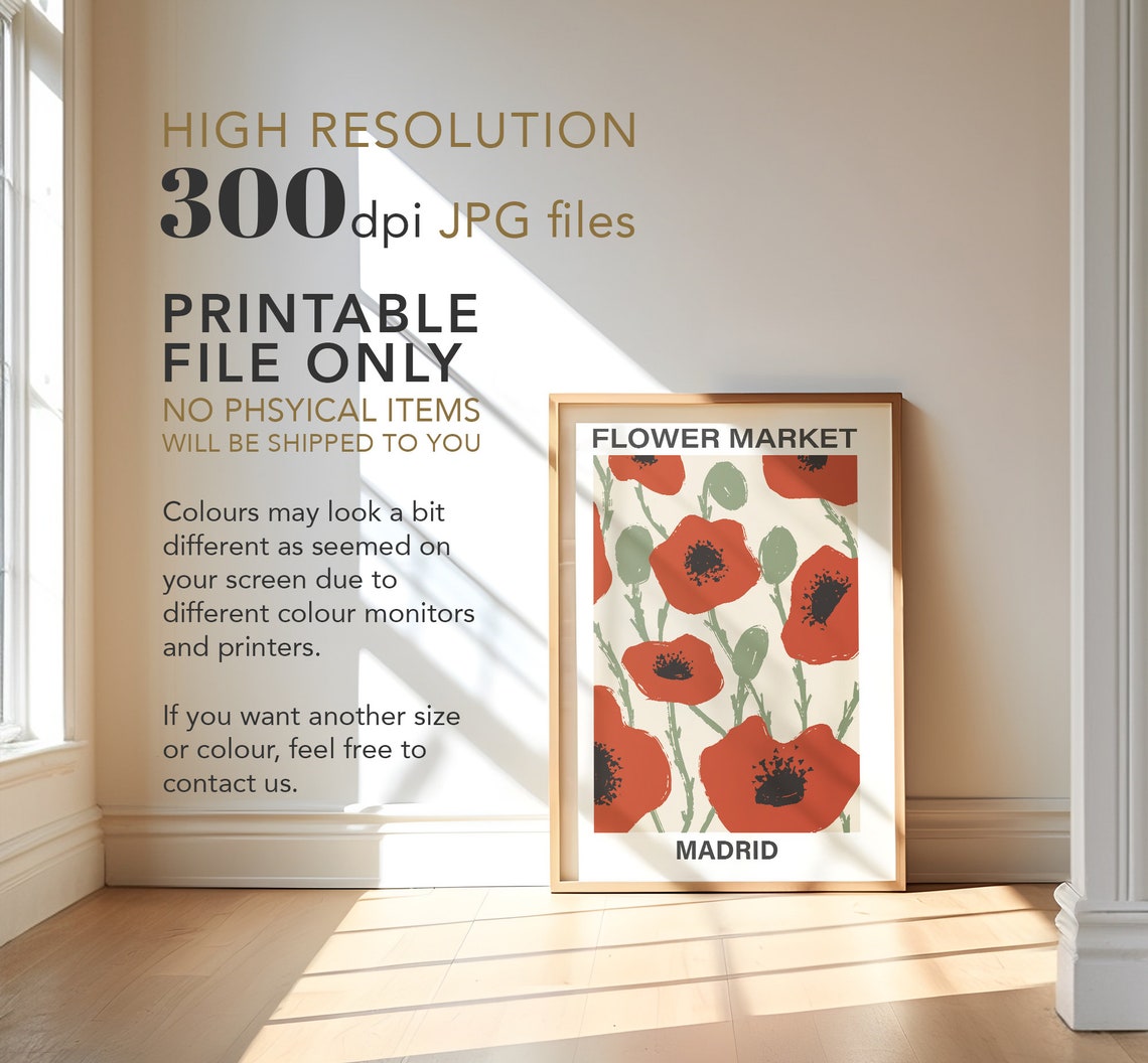 Flower Market Madrid Red Poppies Vintage Botanical Style Poster - Image 4