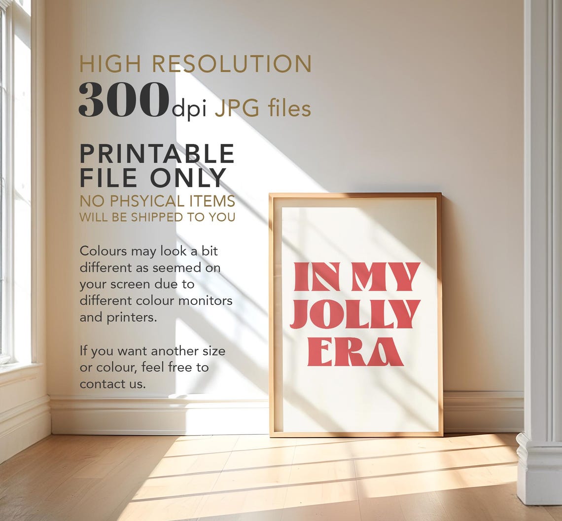 In My Jolly Era Big Bold Red Retro Typography Christmas Wall Art - Image 4