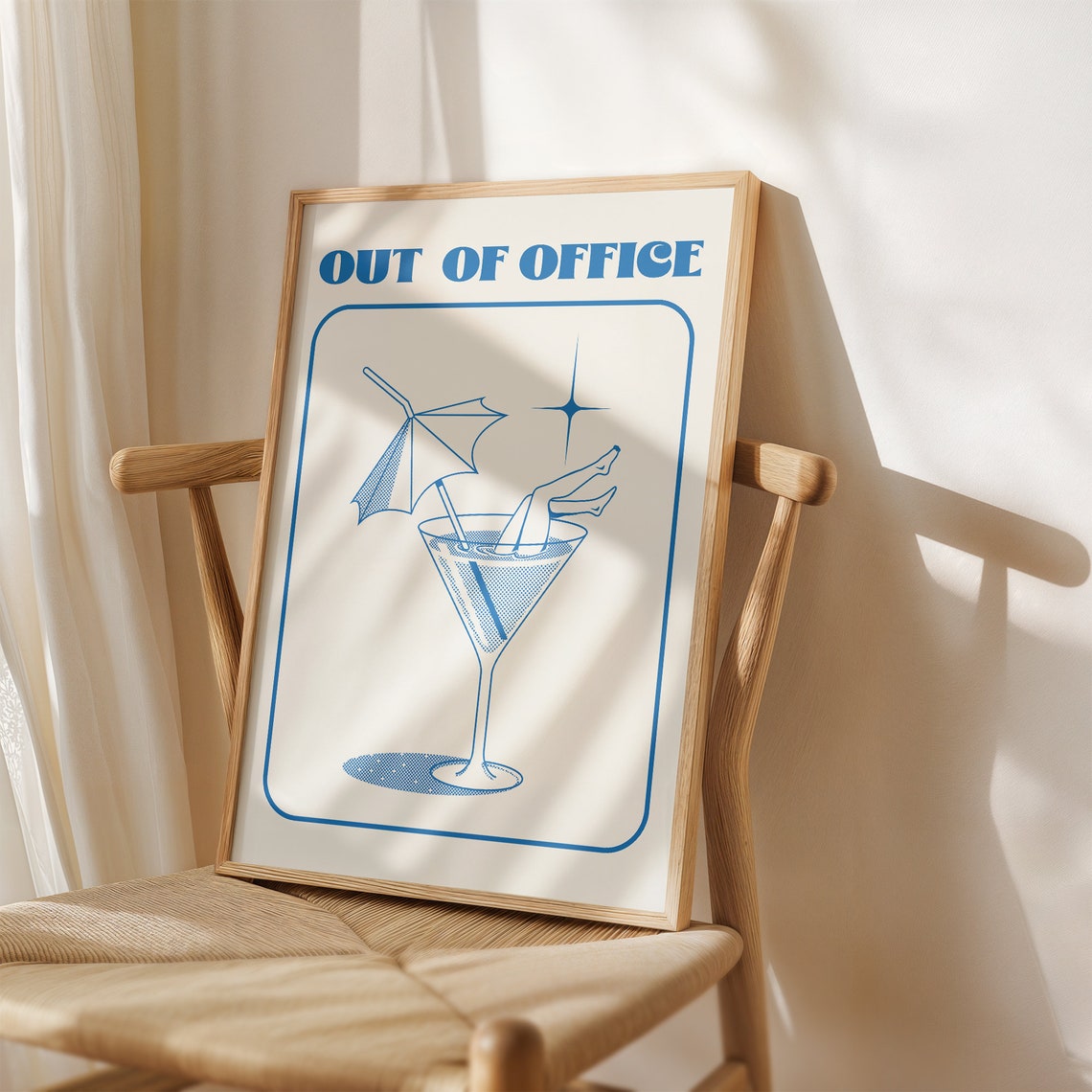 Out Of Office Blue Martini Lounge Cream Retro Style Wall Poster - Image 4