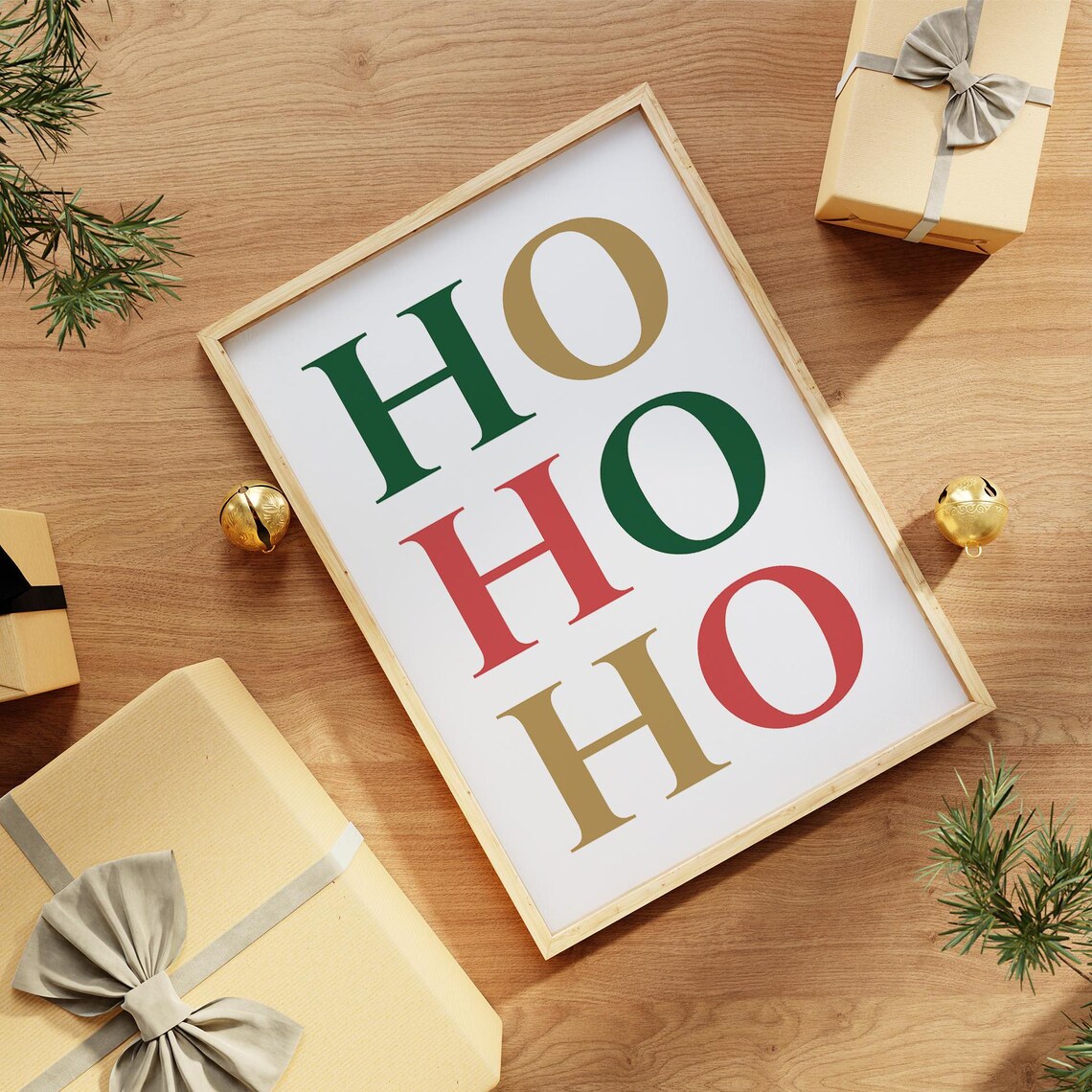 Ho Ho Ho Colorful Holiday Letters Typography Green Gold Red Poster - Image 3