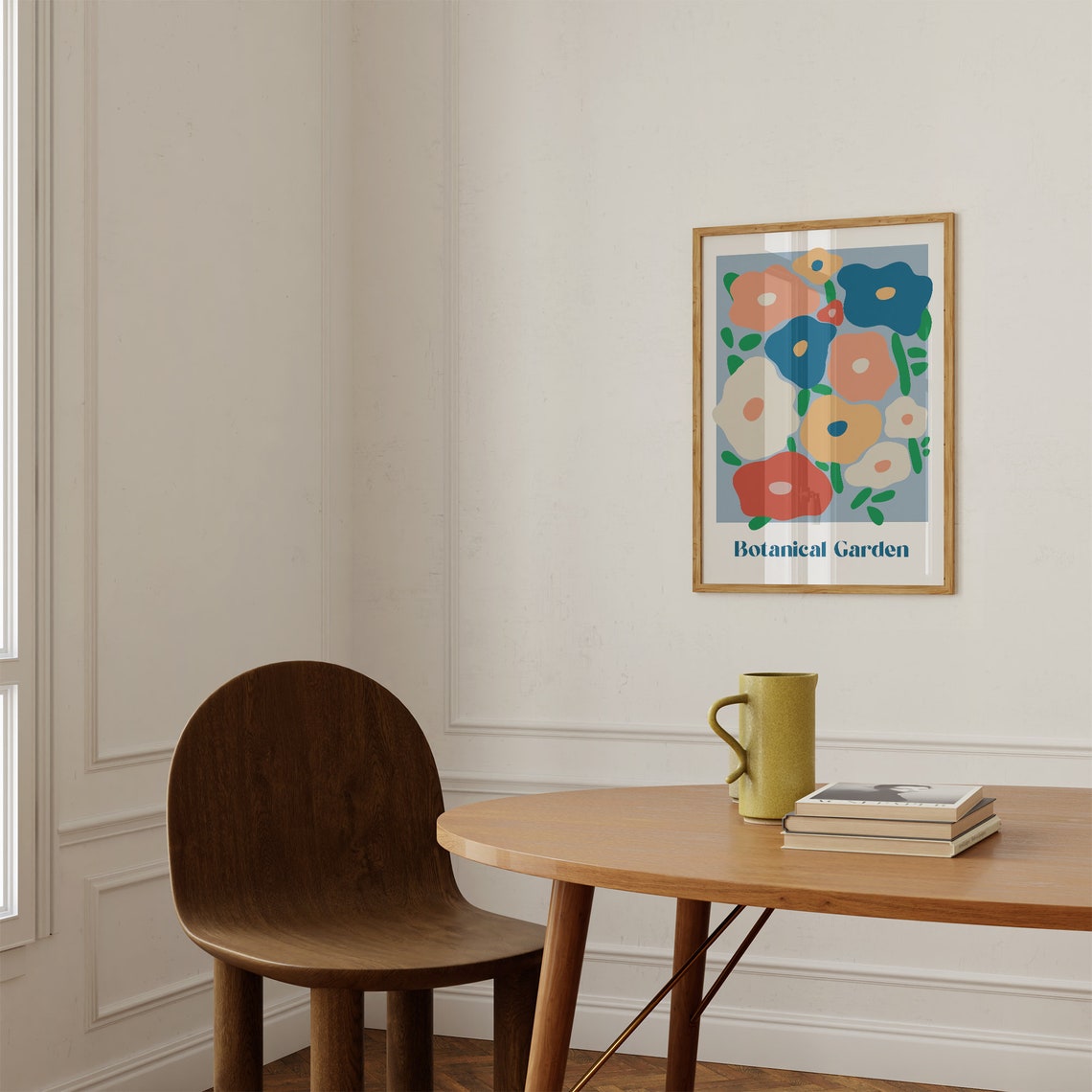 Botanical Garden Colorful Abstract Flowers Blue Retro Modern Poster - Image 2