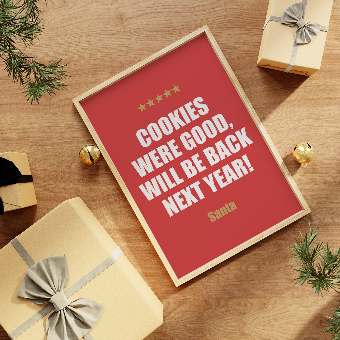 Cookies Were Good Santa Review Funny Red Christmas Wall Poster - Image 4