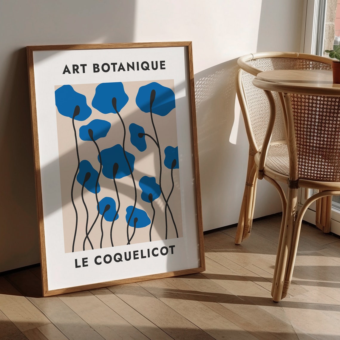 Art Botanique Le Coquelicot Blue Poppy Beige French Floral Wall Poster - Image 3
