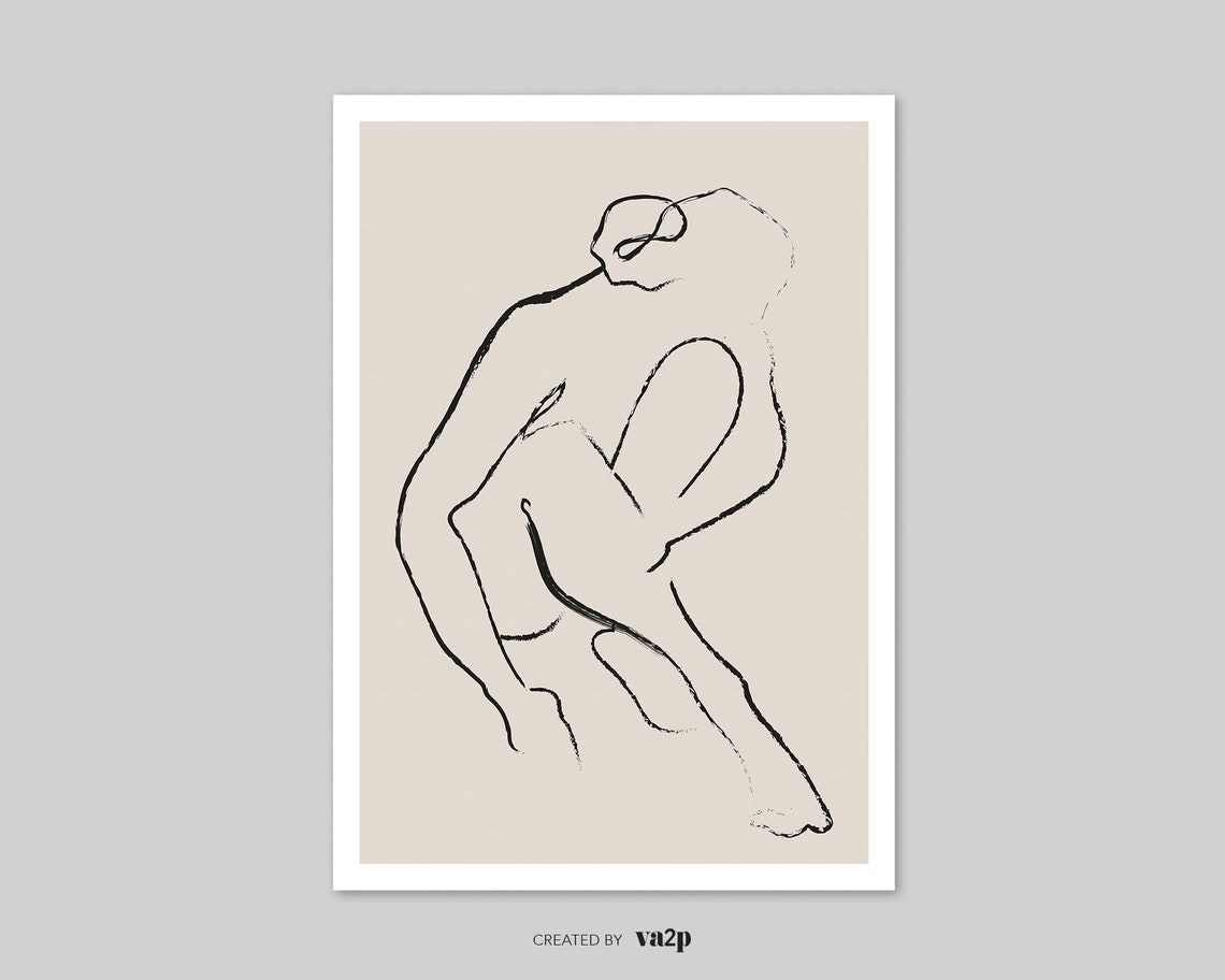 Female Figure Sketch Minimalist Wall Art Aesthetic Wall Decor Neutral Modern Wall Art Apartment Decor Black Beige Art - Image 2