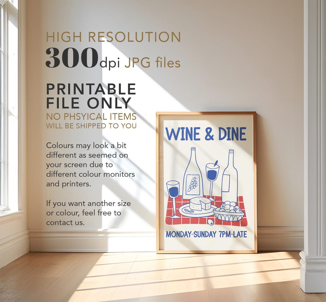 Wine Dine Club Retro Wine Poster, Mid-Century Modern - Image 3