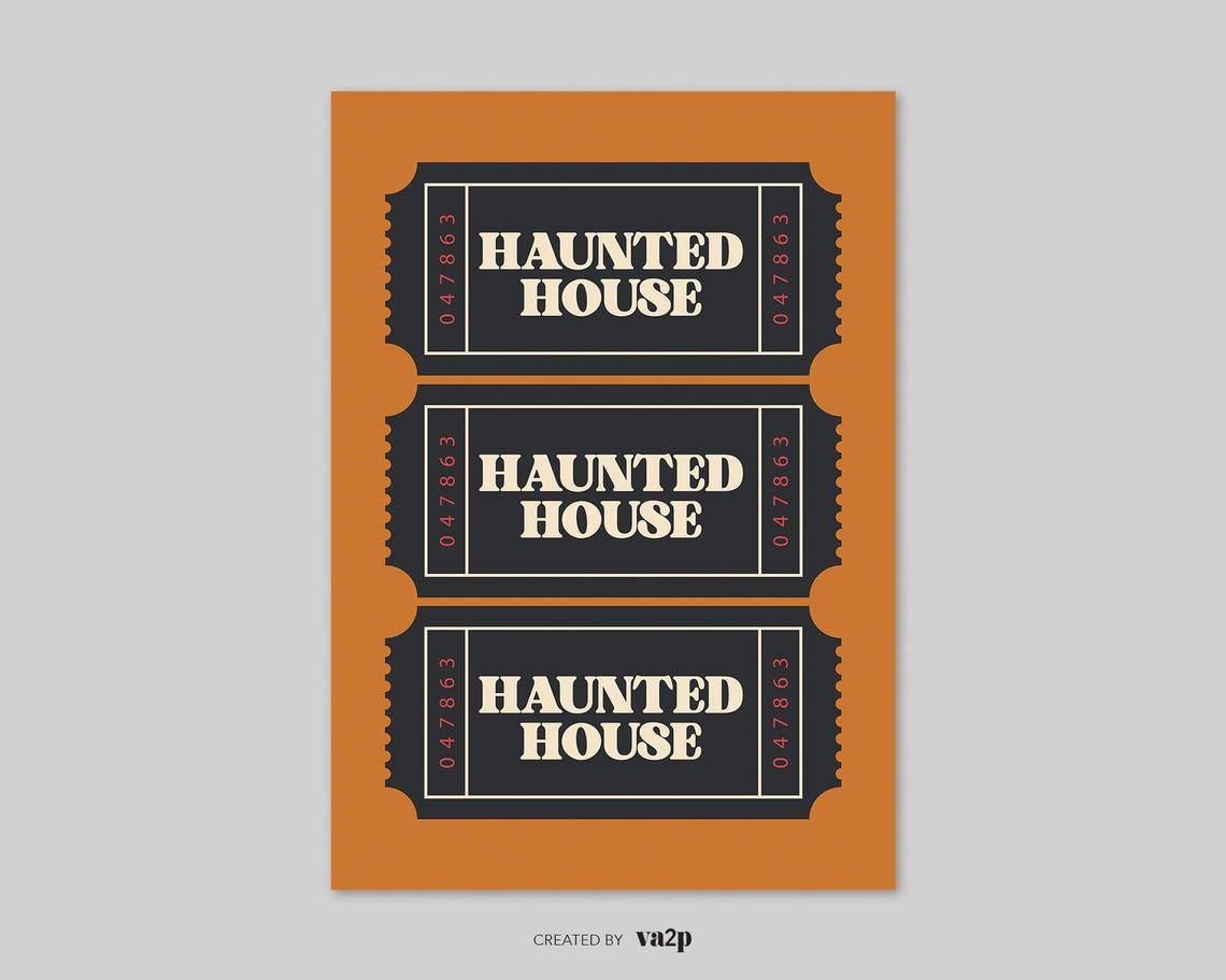 Haunted House Ticket Stub Trio Spooky Halloween Wall Decor Poster - Image 2