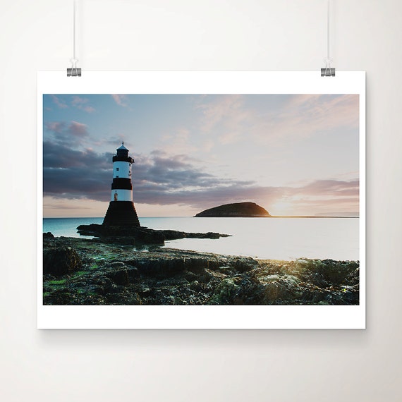 Penman Point Lighthouse Sunrise, Anglesey Travel Poster