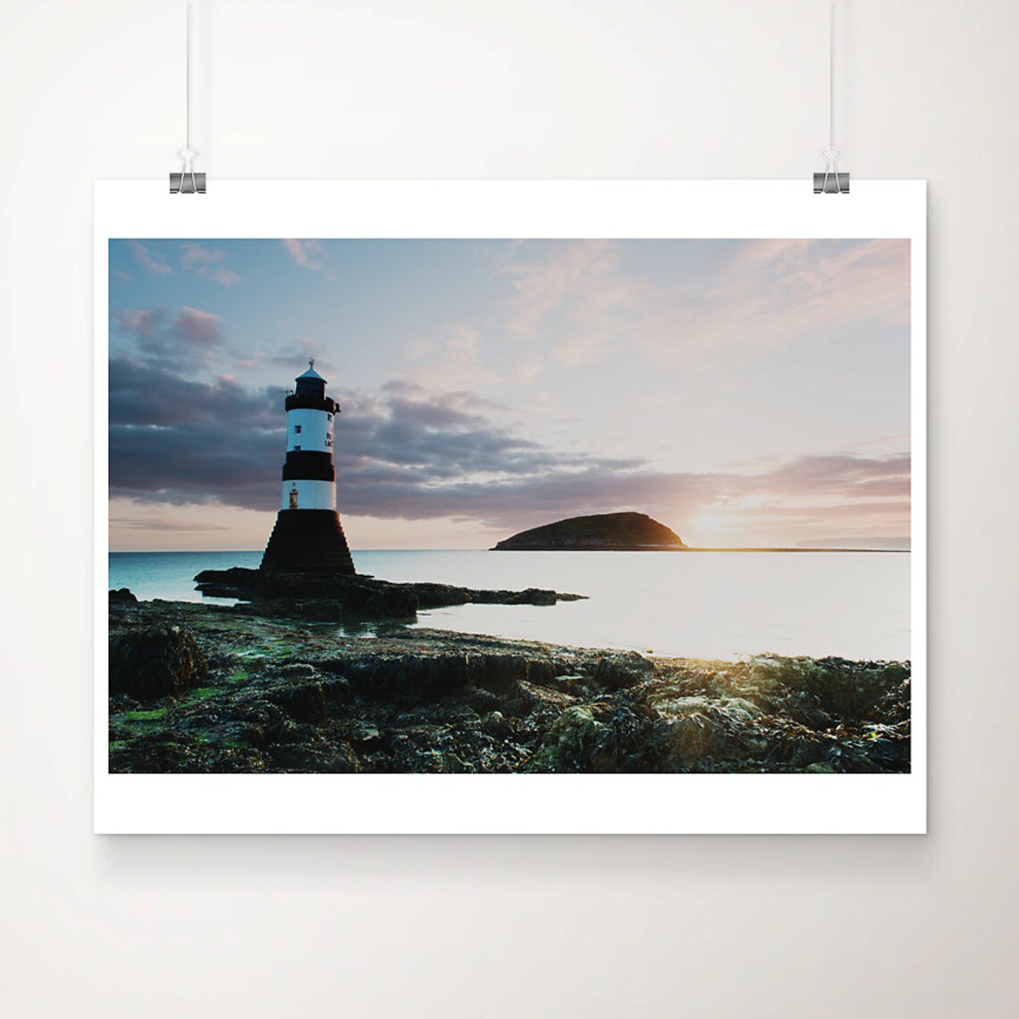 Penman Point Lighthouse Sunrise, Anglesey Travel Poster