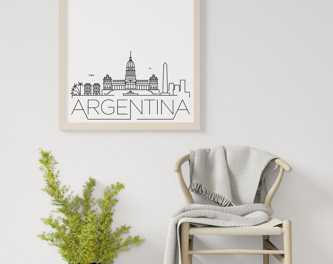 Argentina Buenos Aires Obelisk Dome Minimalist Skyline Line Art Poster