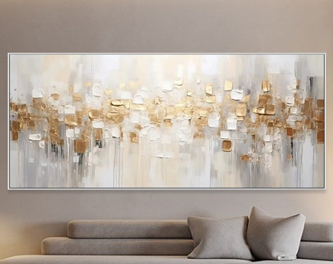 Gold Foil Squares White Gray Abstract Modern Minimalist Wall Art - Image 4