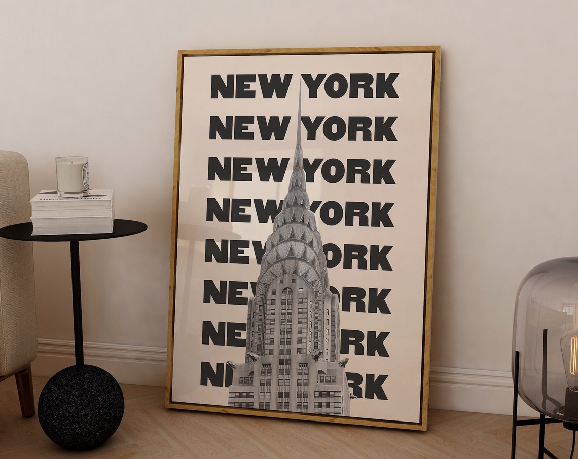 New York Chrysler Building Black White Repeat Typography Travel Poster - Image 6