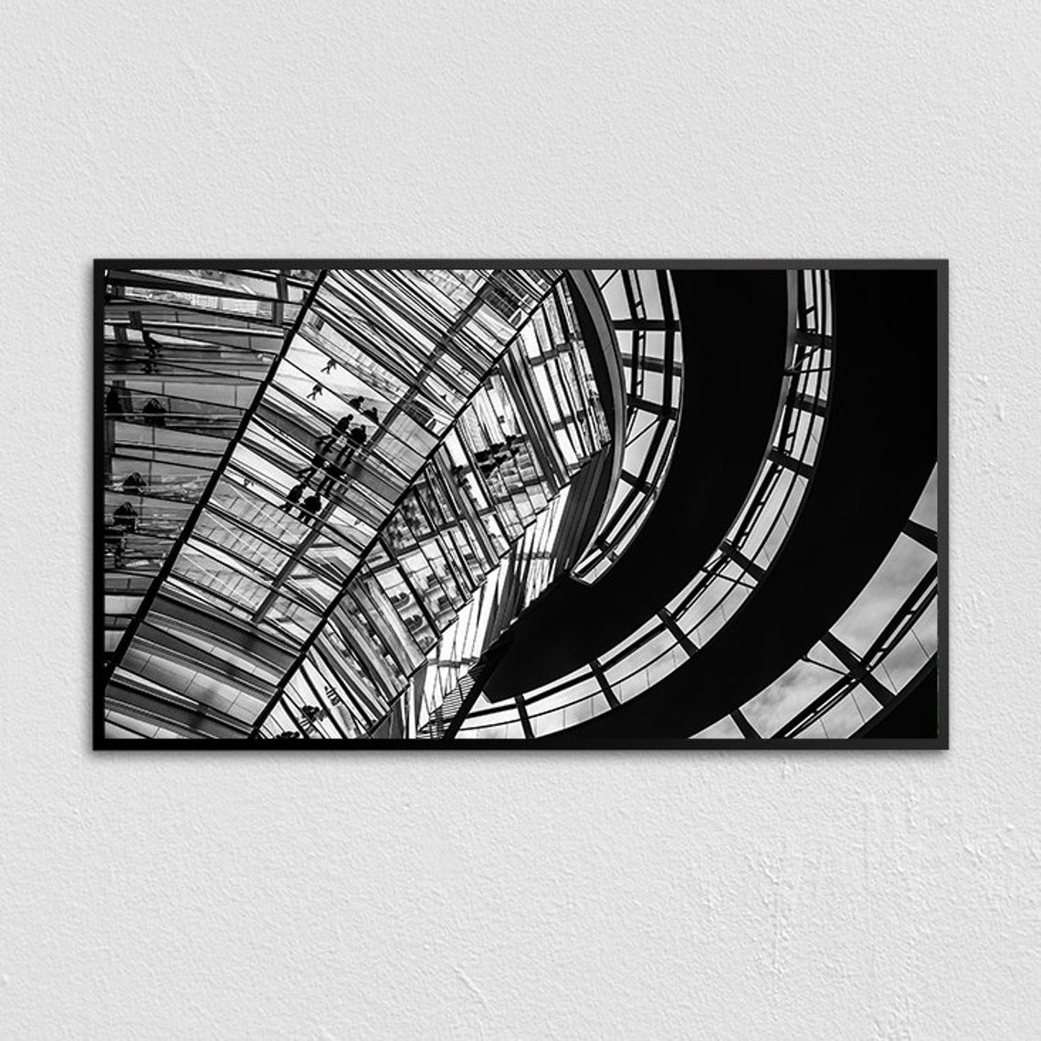 Modern Atrium Glass Spiral Architecture Black White Abstract Poster