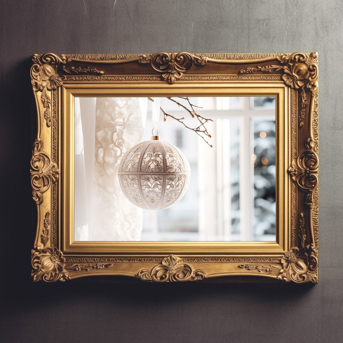 Elegant White Lace Christmas Bauble Hanging By Sunny Window Poster - Image 3