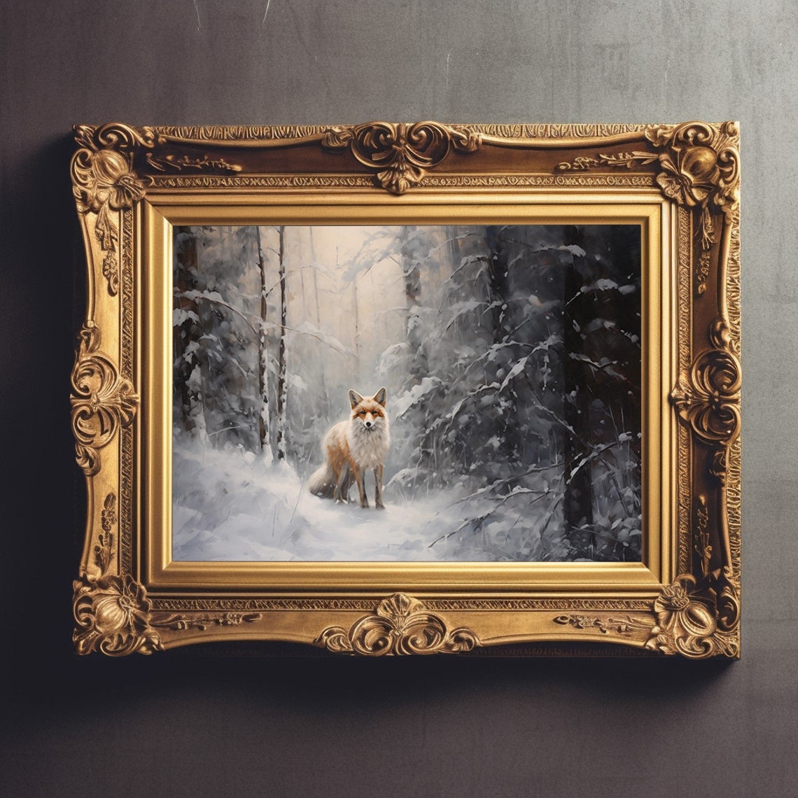 Wild Red Fox In Misty Snowy Pine Forest Dark Winter Snow Poster - Image 3