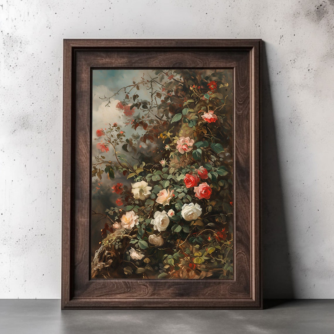 Wild Climbing Roses Bush Vintage Moody Floral Painting Poster - Image 2