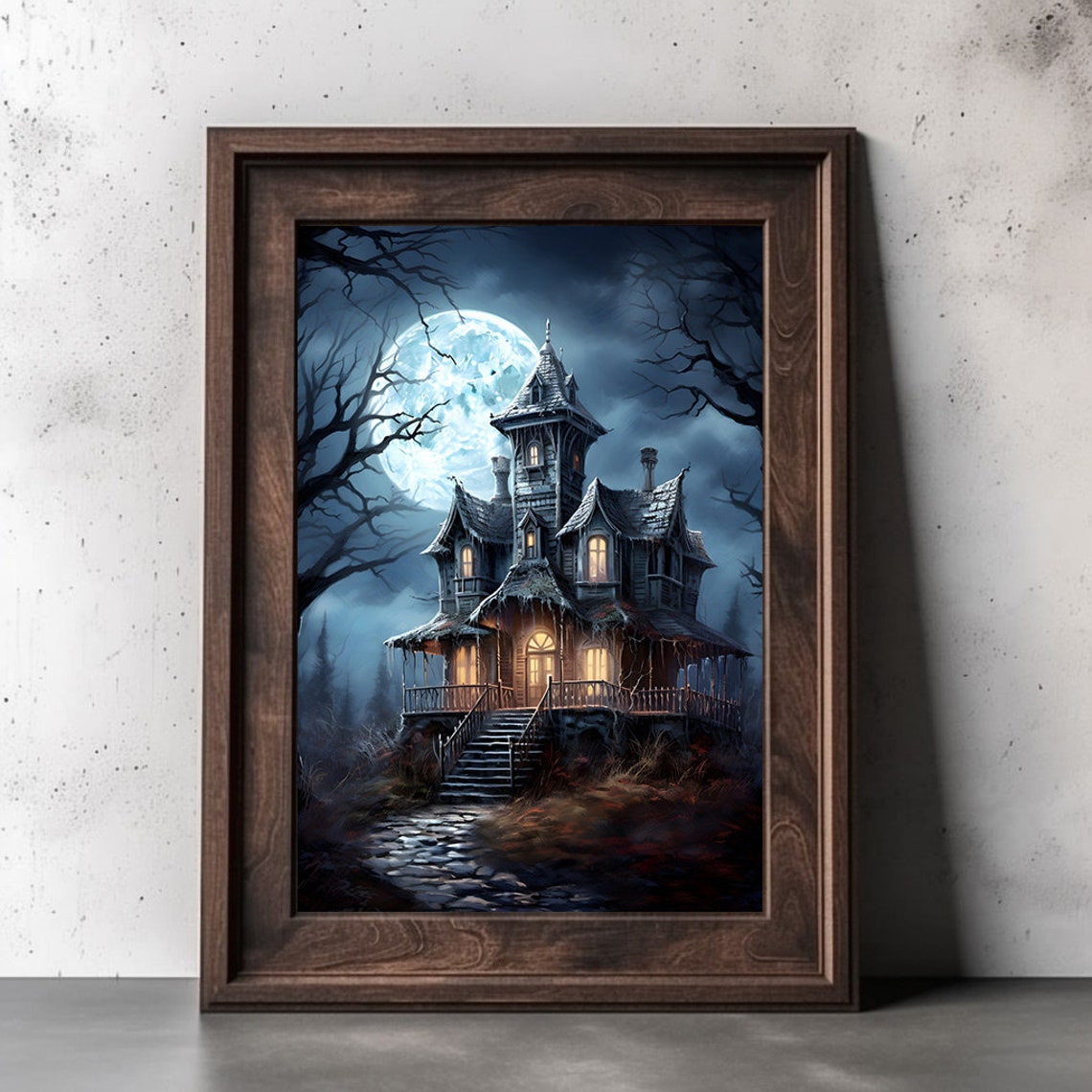 Haunted Victorian House Full Moon Spooky Night Gothic Poster - Image 2
