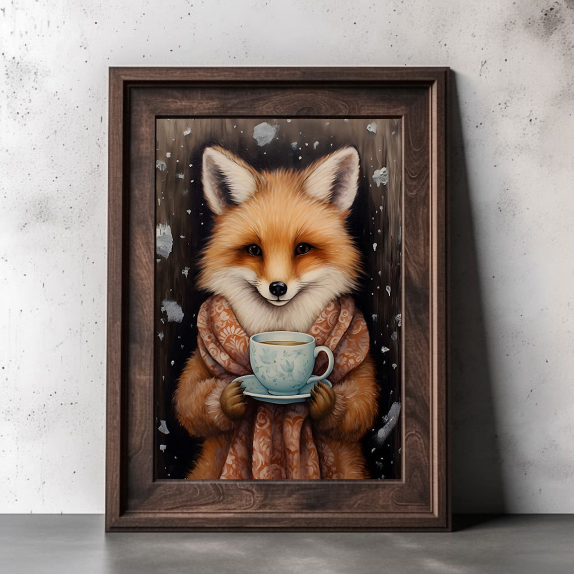 Smiling Fox Wrapped In A Shawl Holding A Teacup Winter Poster - Image 3