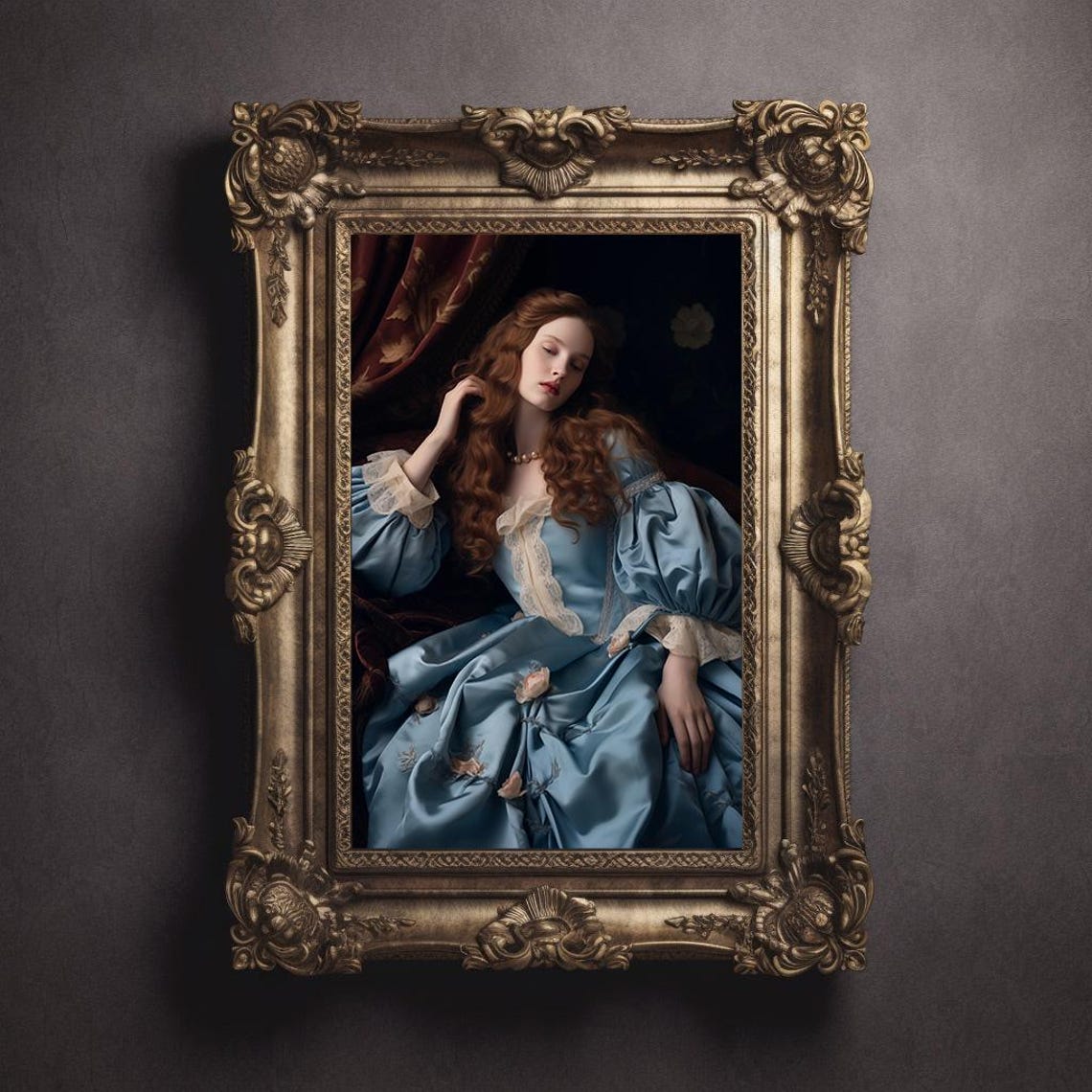 Vintage Lady Painting Moody Woman Portait Femail Oil Painting Victorian Aesthetic Art Dark Academia - Image 3