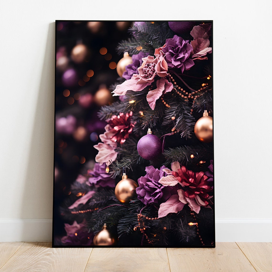 Purple And Gold Christmas Tree With Elegant Floral Decor Poster