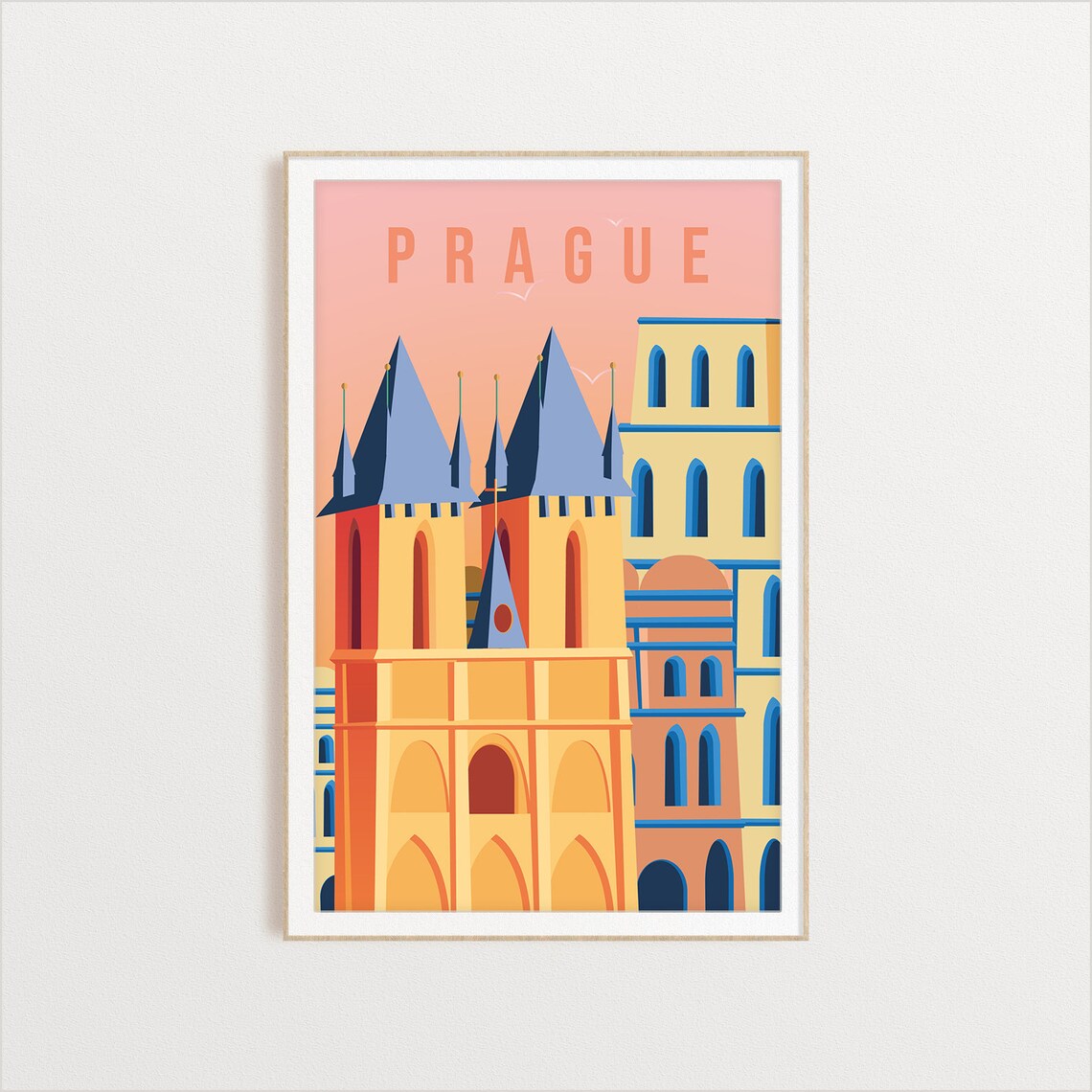 Prague Old Town Church Spires Baroque Cityscape Vintage Travel Poster