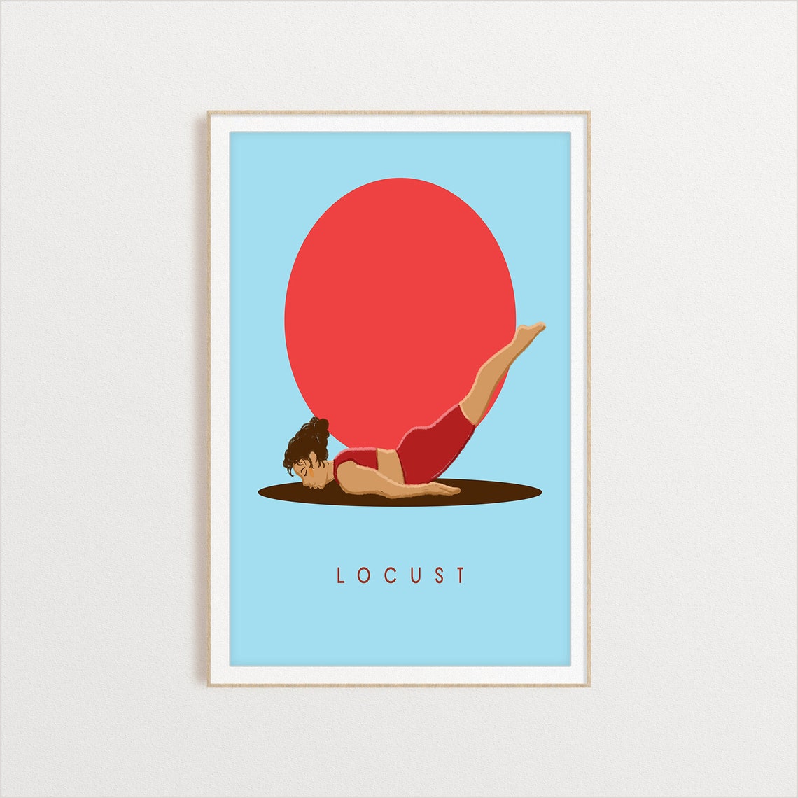 Locust Yoga Pose Bold Red Sun Minimalist Retro Studio Poster